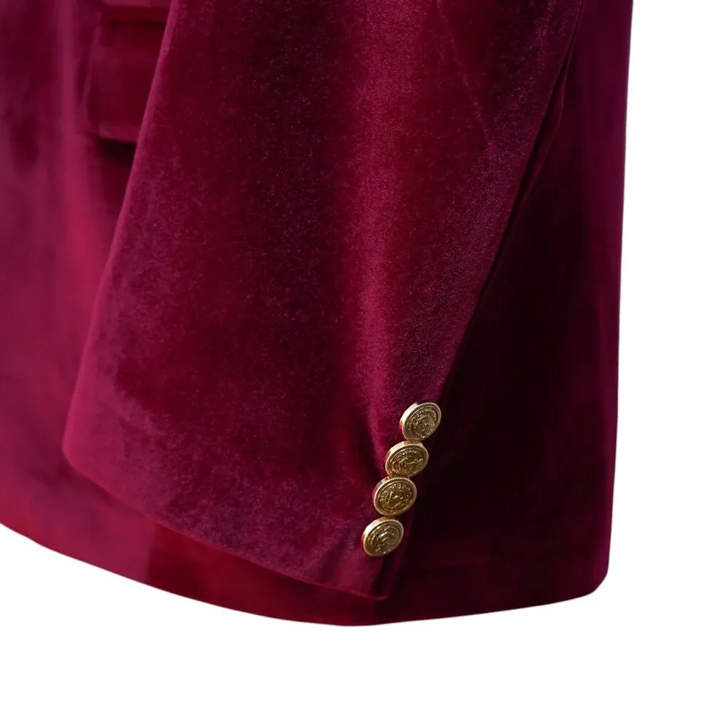 Mens 42R Burgundy Velvet Blazer Hand Embroidered Gold Paisley Tuxedo Suit Jacket